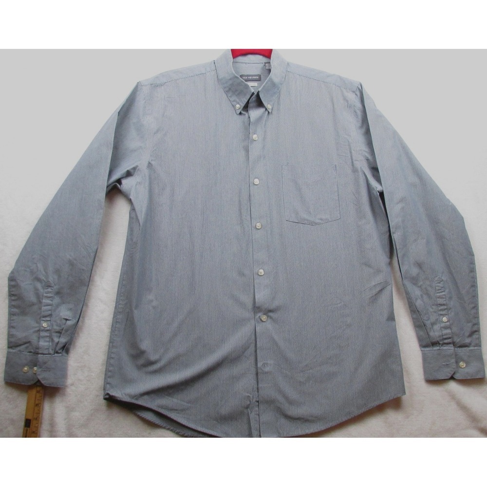 Van Heusen Shirt Mens Medium 15-15.5 Blue White Striped Classic Fit Button Down